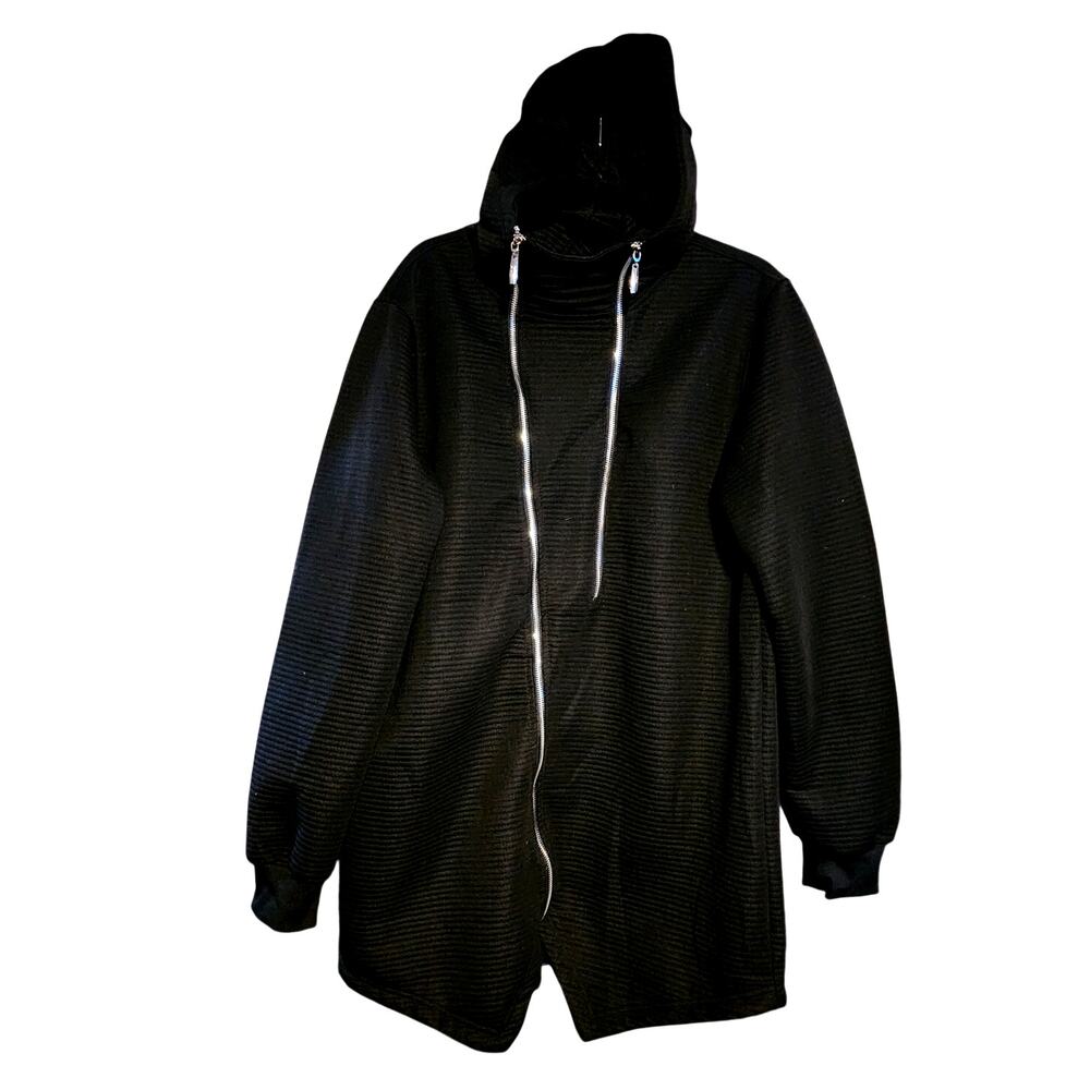 American Stitch Black Textured Hooded Full Zip Tunic Plus Size XXL
